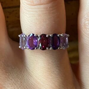 Natural Garnet Amethyst Sterling Silver Ring Size 5.75